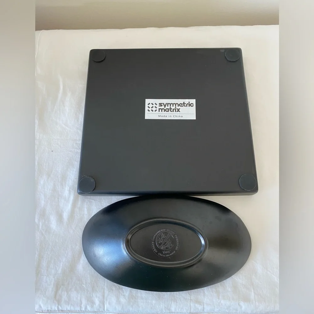 Black home organizers including square tray 10x10, oval melamine trinket holder